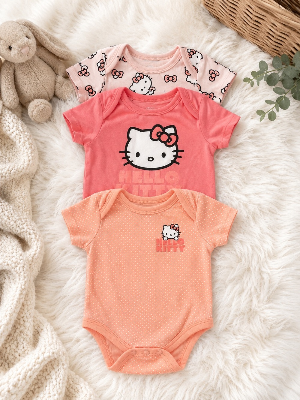 Hello Kitty Baby Bodysuits 3-Piece Set Pink 3–6 Months